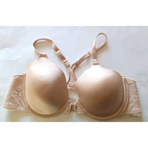 Maidenform Front Close Bra Size 40DD Nude Beige Custom Lift Lace T-Back 07112 - Picture 1 of 6